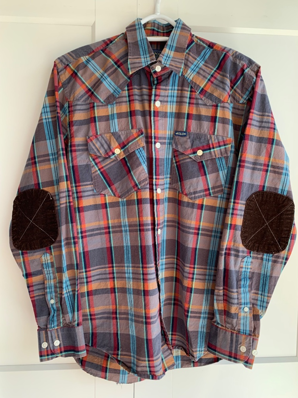 Polo Ralph Lauren Men’s size  L Plaid Shirt Long Sleeve with Elbow Patches